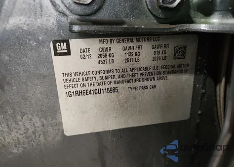 2012 Chevrolet Volt z USA, uszkodzony, nr VIN 1G1RH6E41CU115985